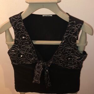 LOFT Black and White Embroidered Crop Top